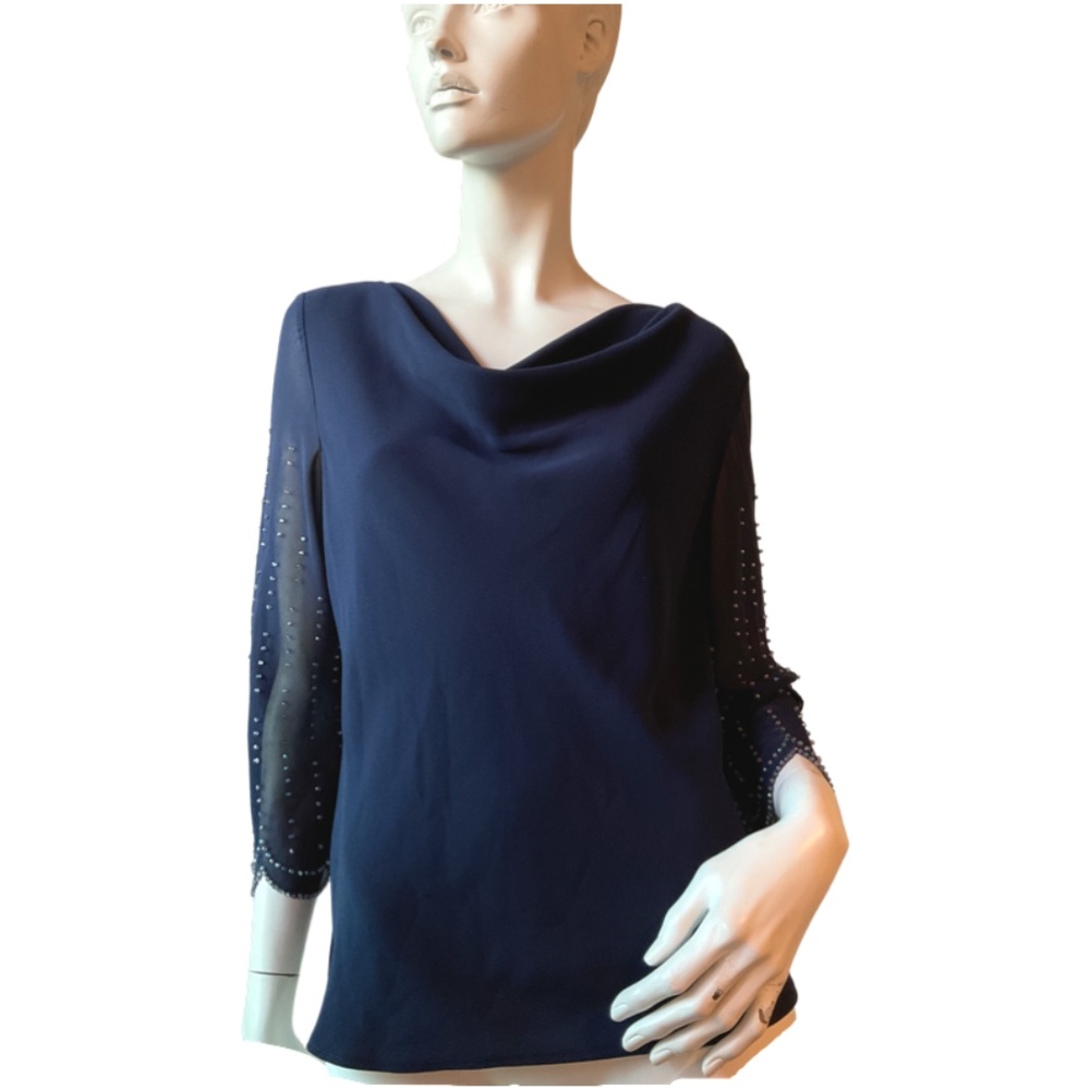 S.L Fashions Art Deco Inspired Navy Tone Formal Blouse